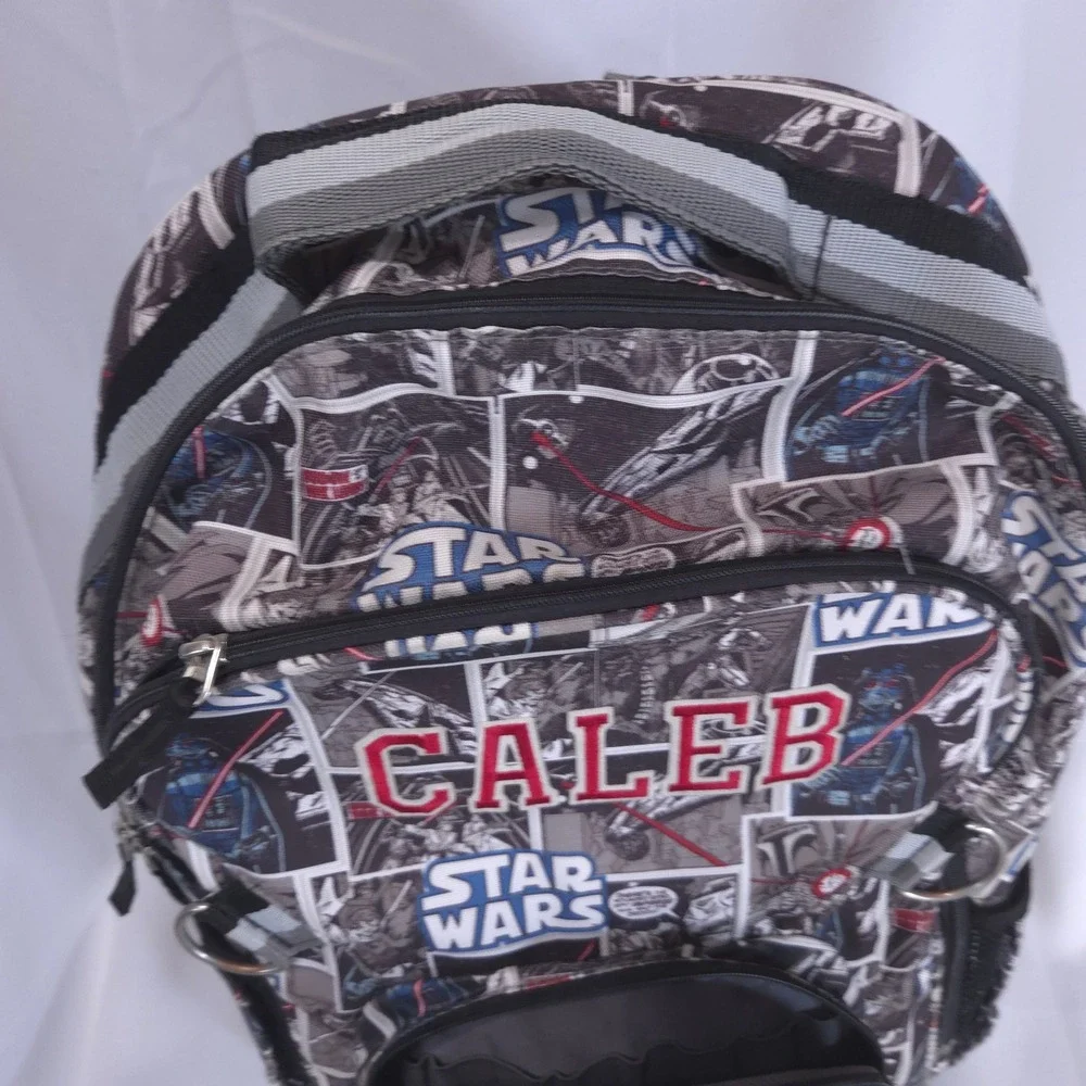 Pottery Barn Kids Star Wars Comic Print 17in Backpack Grey Caleb Personalized